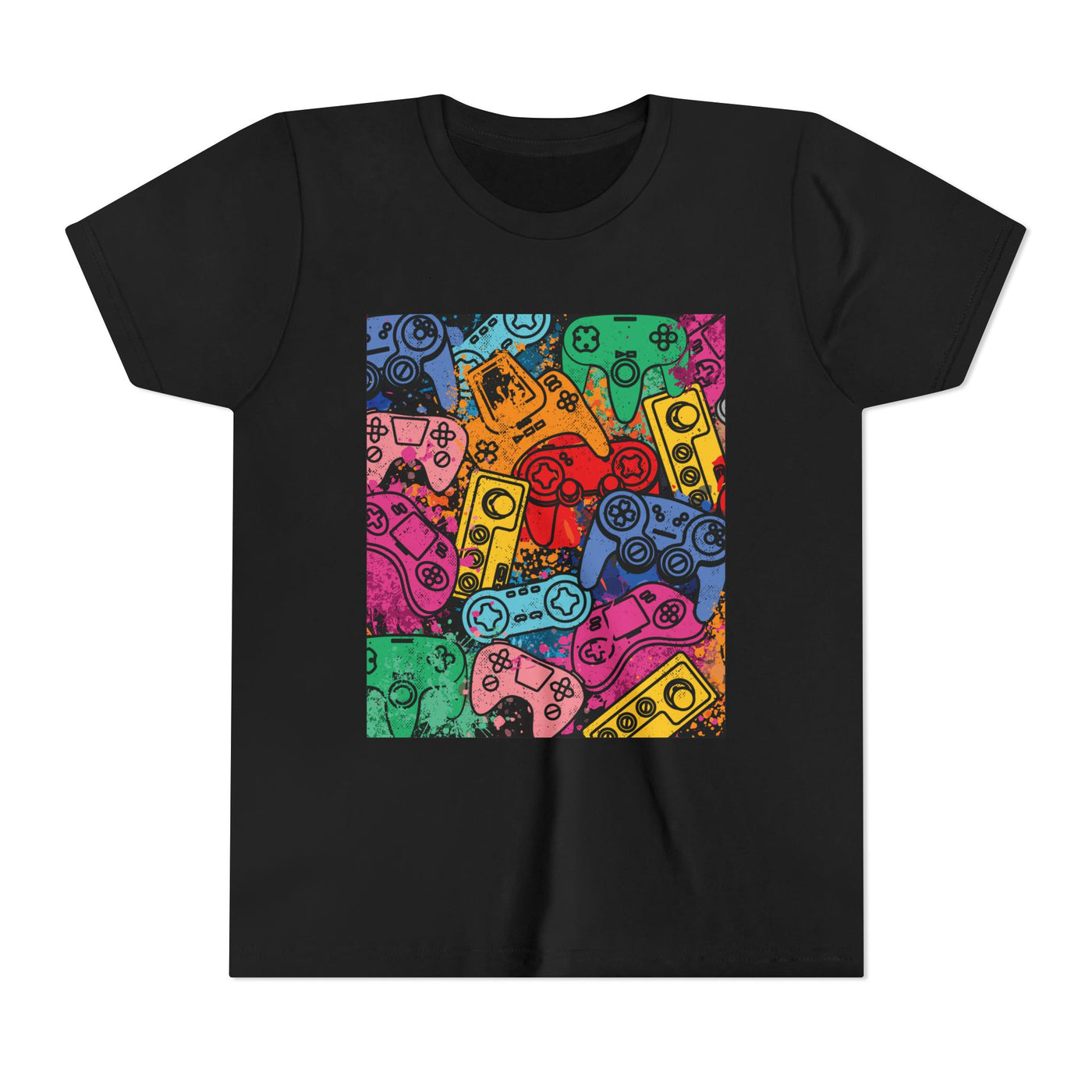 T-Shirt: Youth Gaming Graphic Tee with Colorful Controller Design - Gamer / Game Over