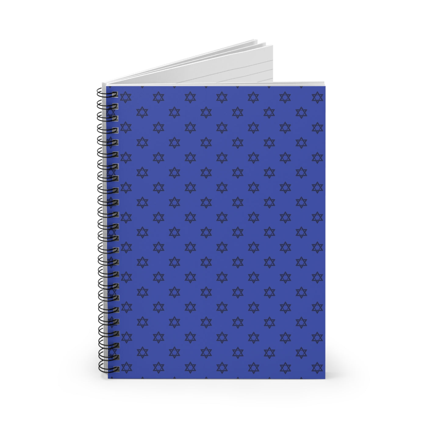 Hebrew inspired spiral notebook with a blue cover featuring a star pattern.
