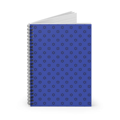 Hebrew inspired spiral notebook with a blue cover featuring a star pattern.