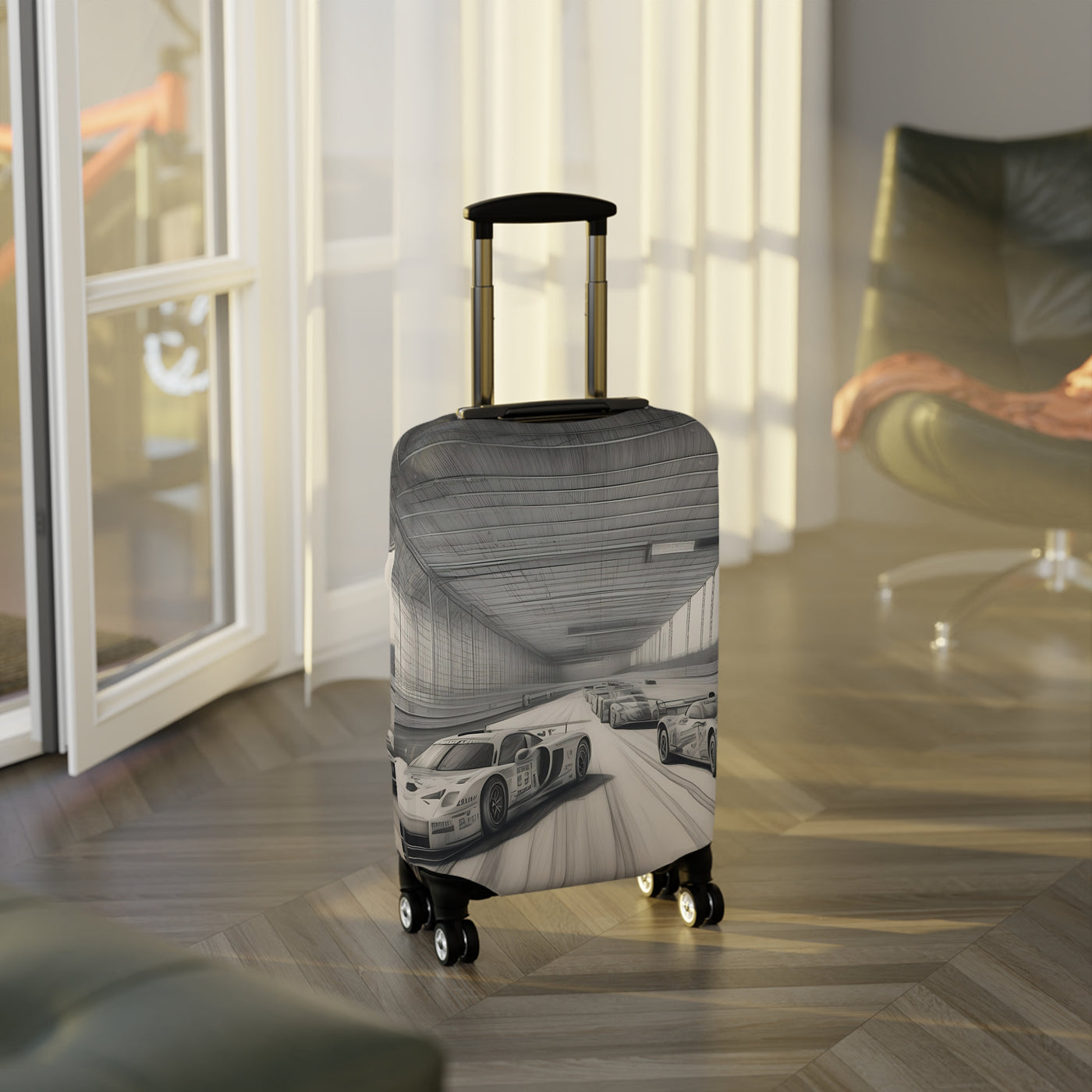 Luggage Cover: Racing-Themed Luggage Cover, Travel Accessory for Car Lovers, Personalized Suitcase Protector, Perfect Gift for Travelers