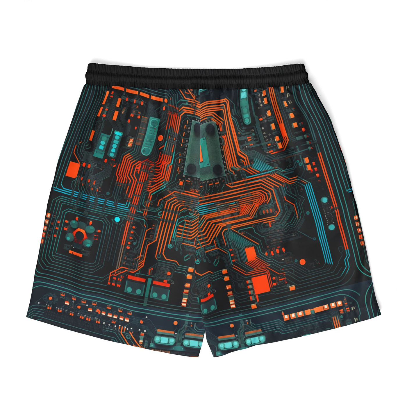 Swim Trunks: Futuristic Circuit Swim Shorts, Unisex Bathing Suit, Pool Party Gear, Summer Swimwear, Tech-Inspired Beach Shorts