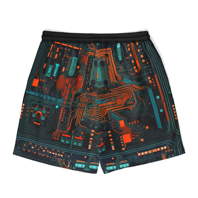 Swim Trunks: Futuristic Circuit Swim Shorts, Unisex Bathing Suit, Pool Party Gear, Summer Swimwear, Tech-Inspired Beach Shorts