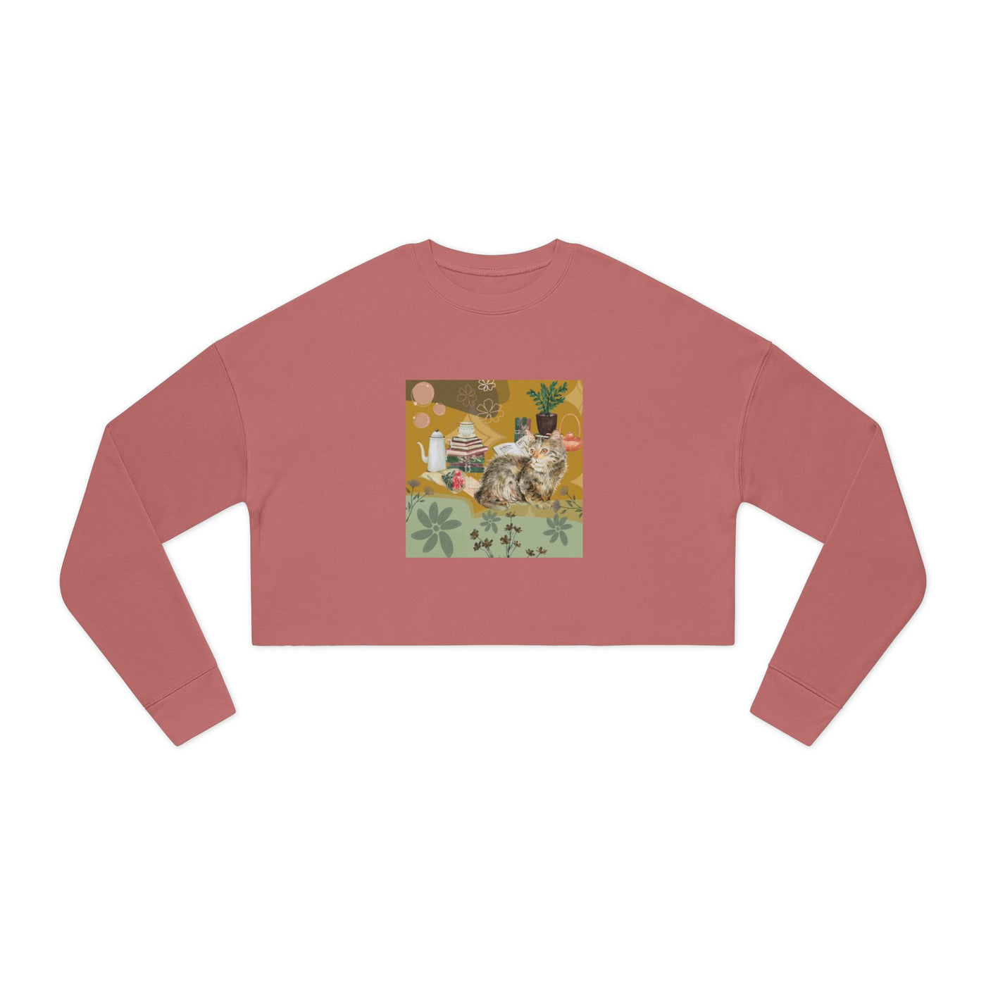 Sweatshirt: Autumn comforts with Kitties & Books - Cropped
