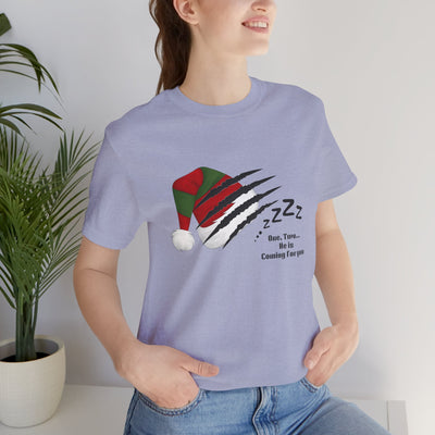 Unisex t-shirt with a Nightmare on Elm Street holiday graphic.