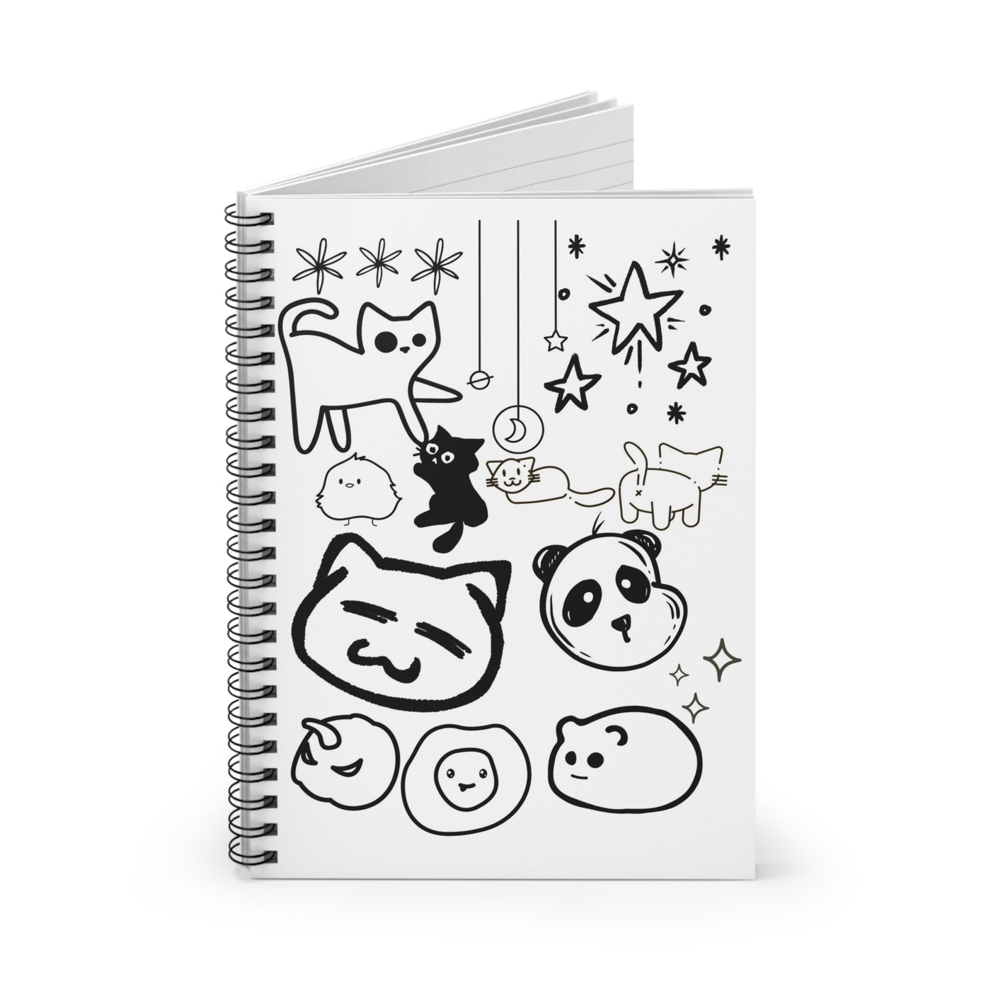 Spiral Notebook: Cute Cat & Panda | B&W