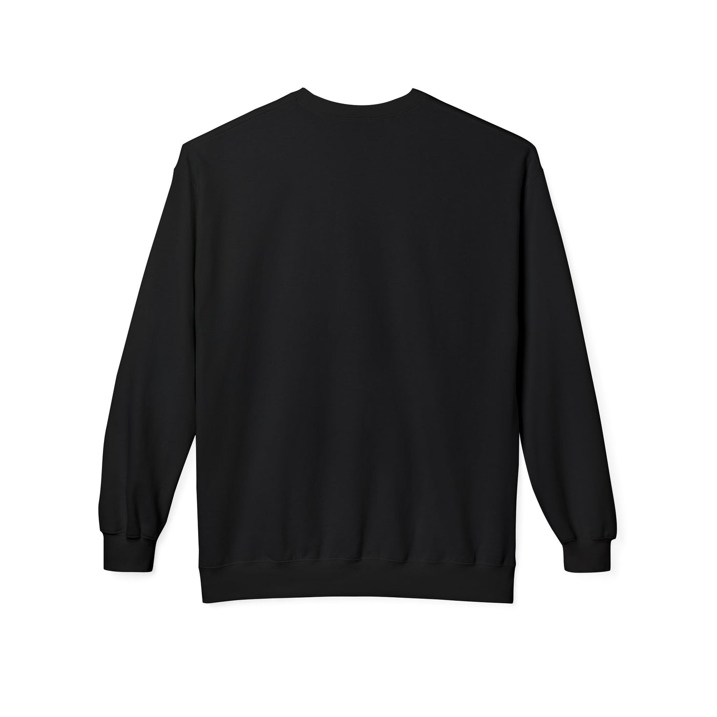 Black crewneck sweatshirt with long sleeves.