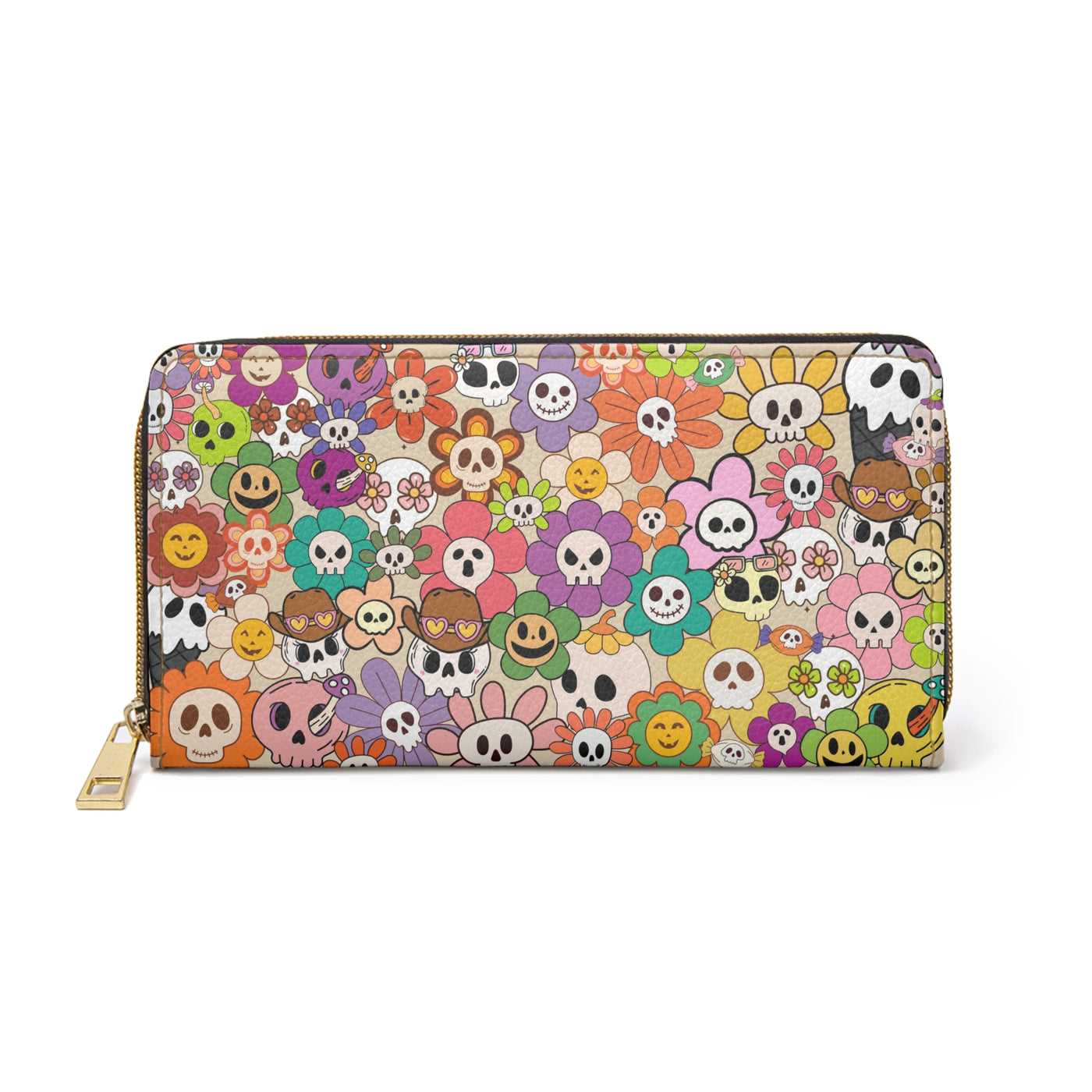 Wallet: Rainbow Skull Flower | Zipper Wallet