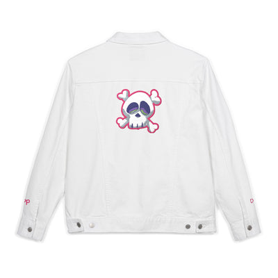 Jacket: Embroidered Drop Dead Pink Punk Skull Denim Jacket