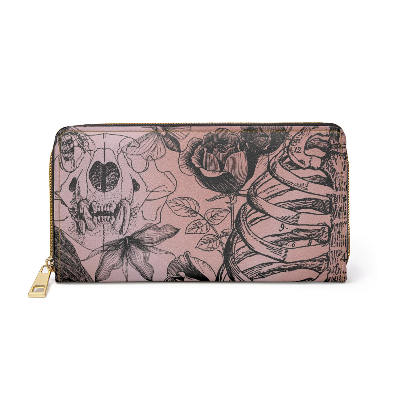Wallet: Dusty Rose Botanical Anatomy Zipper Wallet