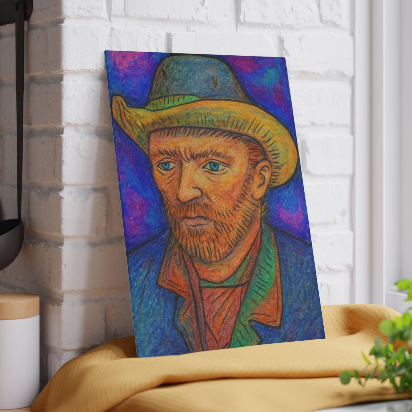 "Galaxy Van Gogh tempered glass cutting board with artistic cosmic swirl design for kitchen use"

