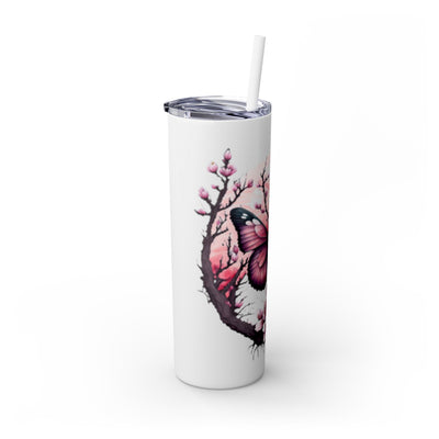 Tumbler: Butterfly Blossom Skinny 20oz Tumbler, Floral Drinkware