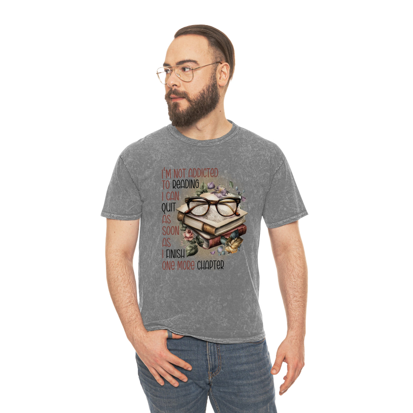 T-Shirt: Reading Addict - Unisex Mineral Wash