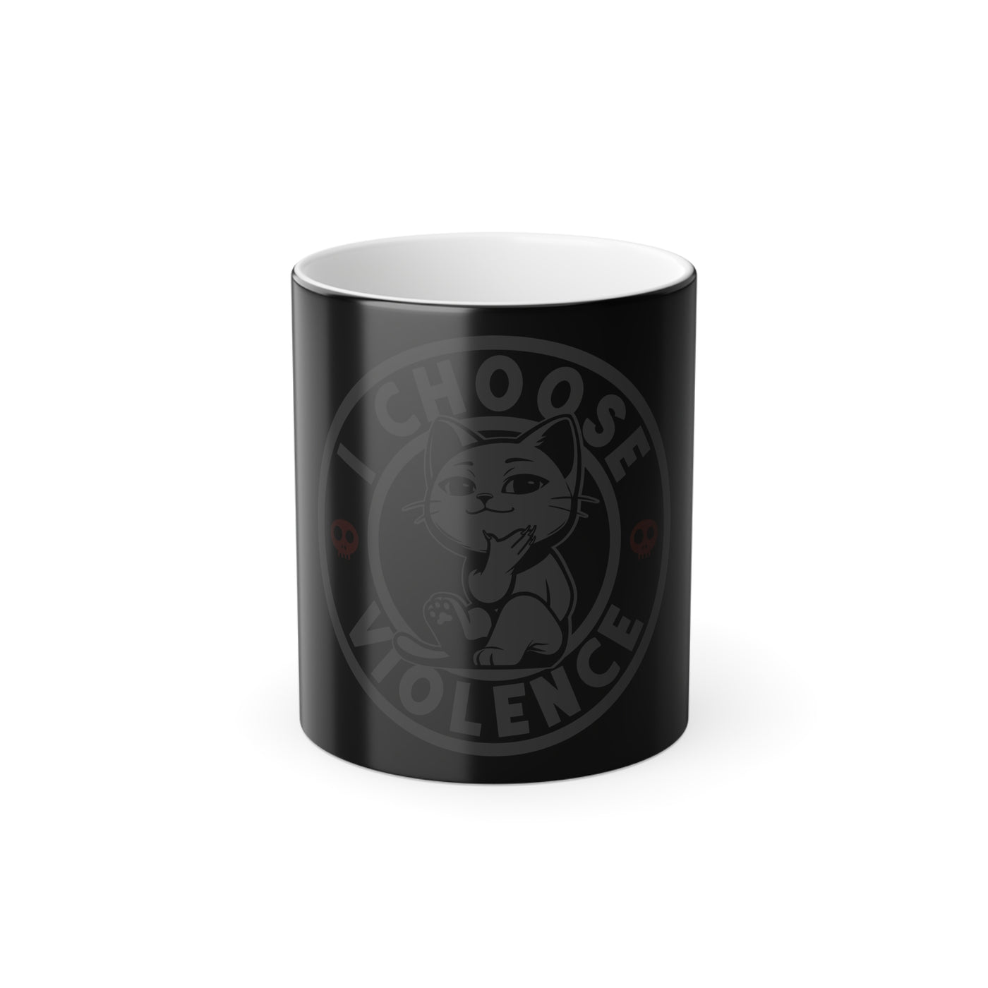 Mug: Color Morphing Mug with Funny Cat Design, I Choose Violence Coffee Cup, Unique Gift for Cat Lovers, Fun Kitchenware, Color Changing Mug