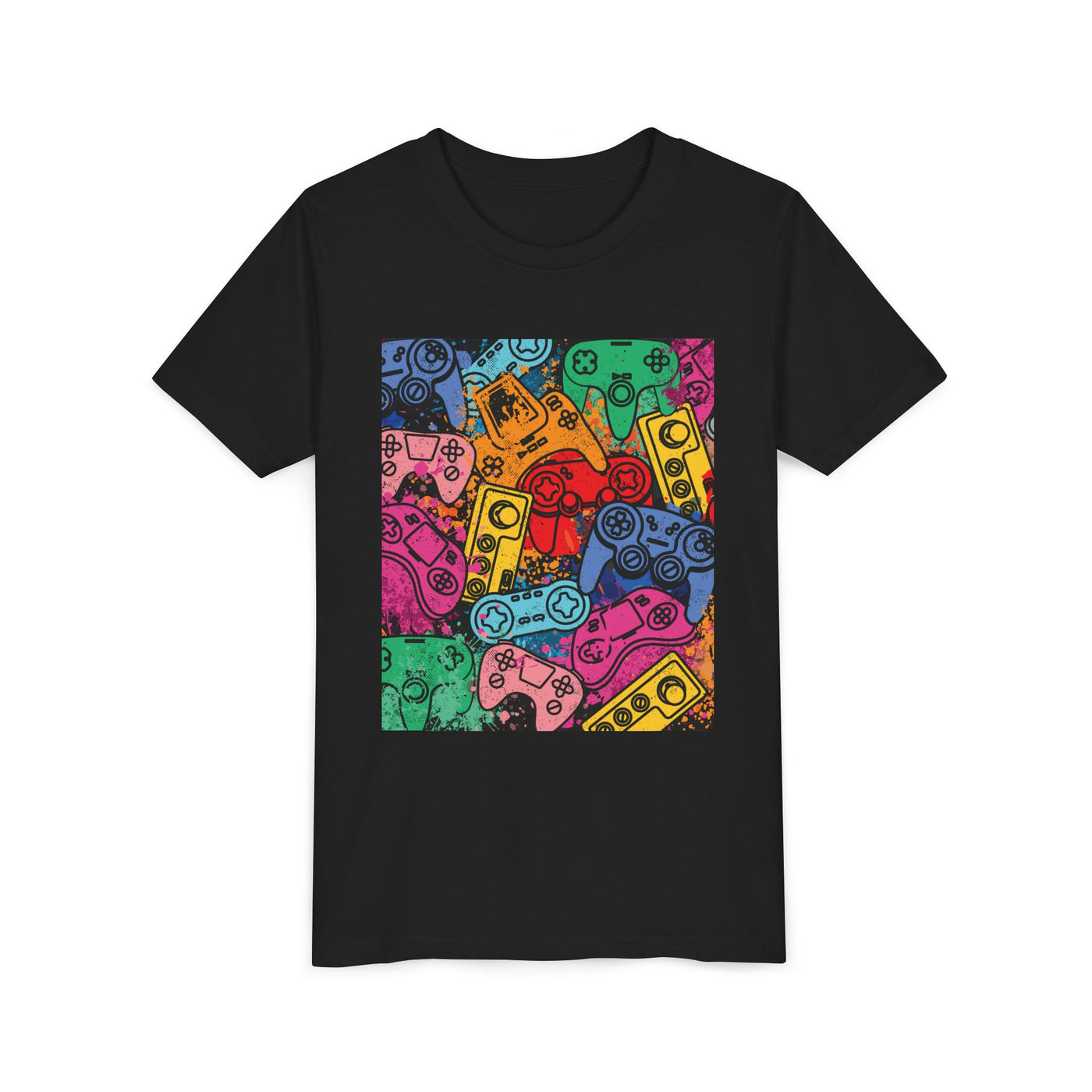 T-Shirt: Youth Gaming Graphic Tee with Colorful Controller Design - Gamer / Game Over