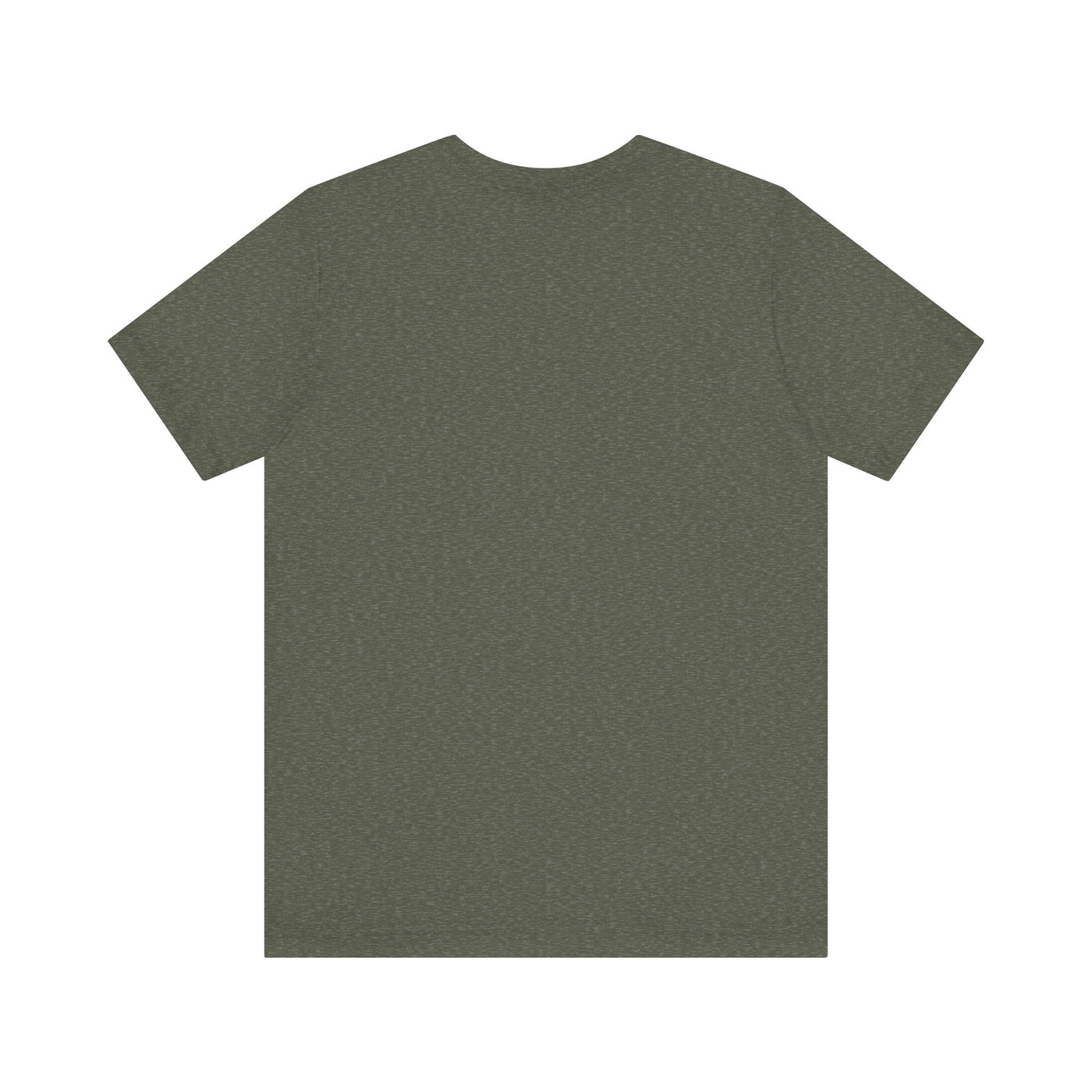 A heather olive green unisex t-shirt with a crew neck.