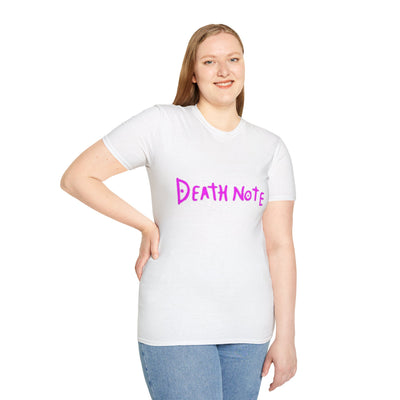 T-Shirt: Pink Death Note-Inspired Unisex Softstyle T-Shirt | Anime Fanart Apparel, Gift for Geek Culture, Cozy Everyday Wear, Casual Outfit, Pop Culture Merchandise