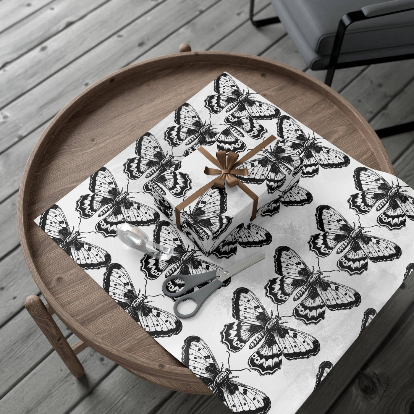 Artessorize Beau Butterfly Wrapping Paper – Black & White Gothic Design