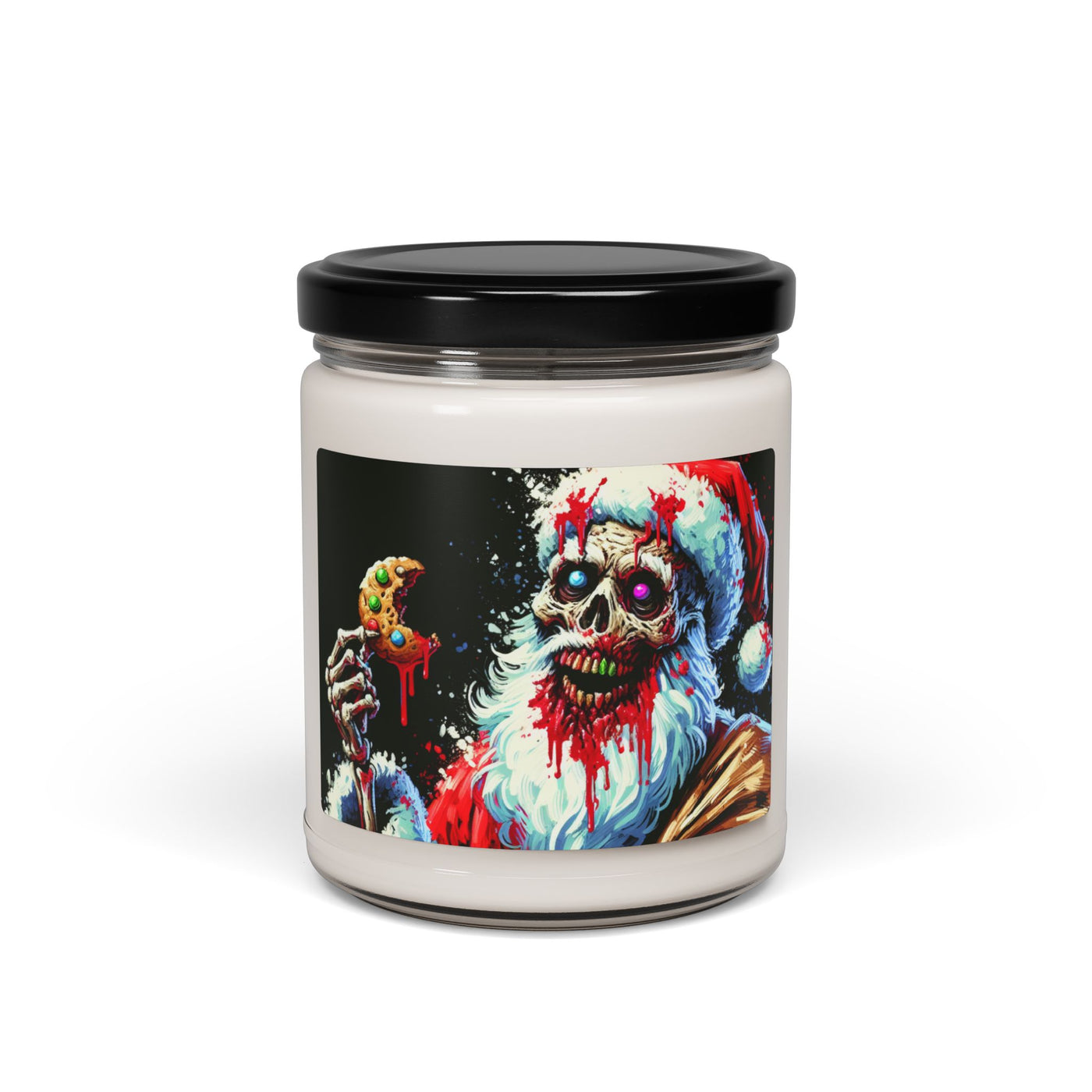Soy Candle - Funny and Creepy Zombie Santa Design, 9oz
