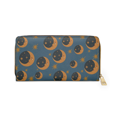 Wallet: Turqoise Vintage-Inspired Moon and Stars Zipper Wallet