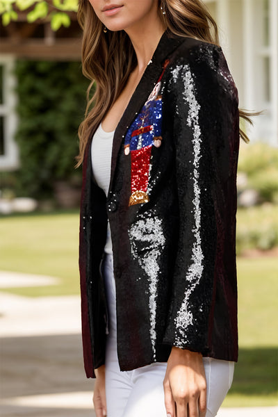 Trendsi Sequin Blazer | Long Sleeve Buttoned Jacket