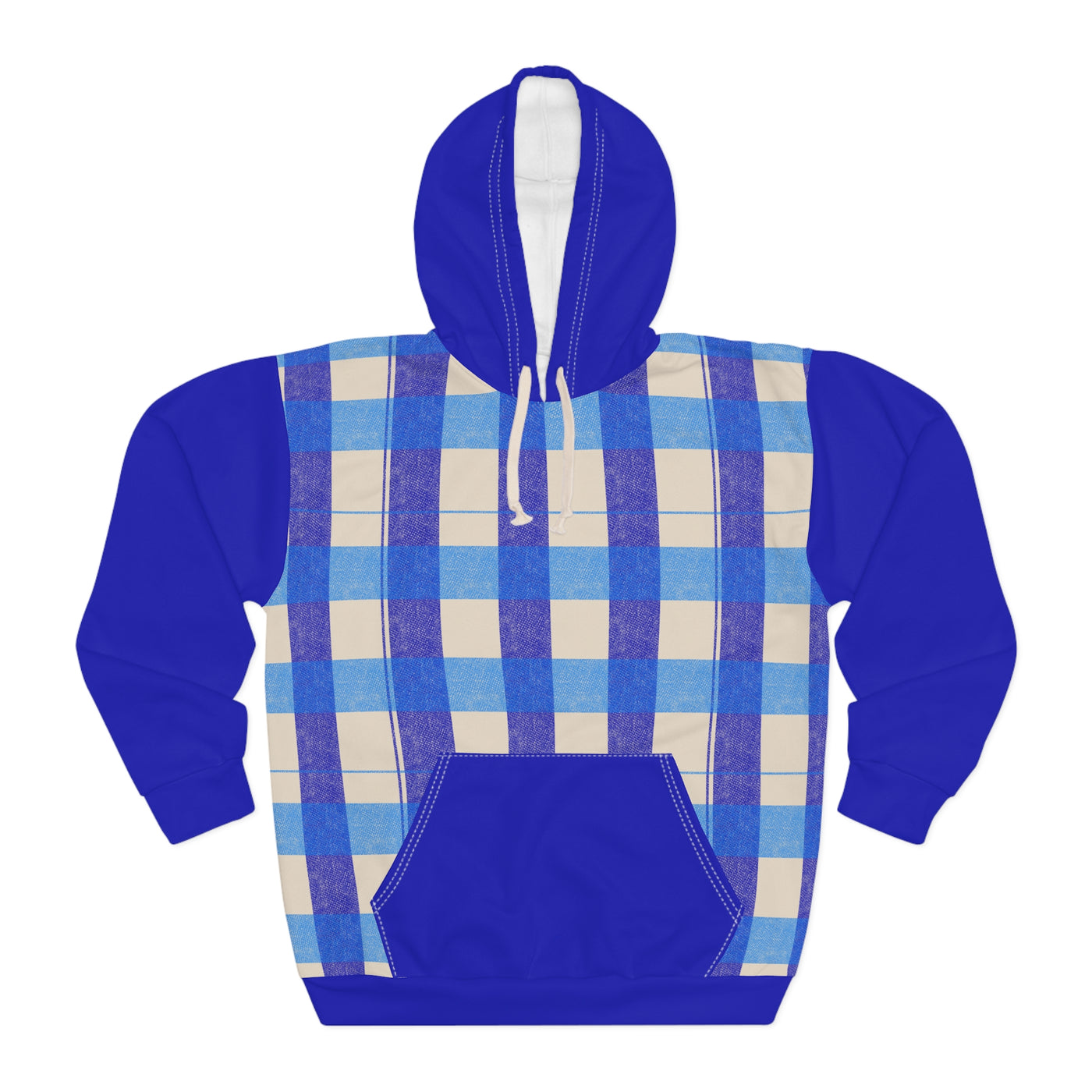 Cozy Blue Checkered Unisex Pullover Hoodie