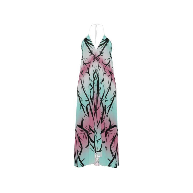 Maxi dress with floral pattern on a white background