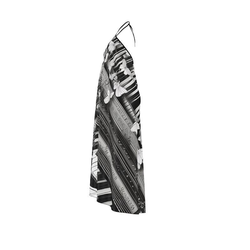 Dress: Silk Flight of the Butterfly Black & White Silk Summer Halter