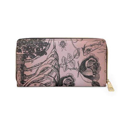 Wallet: Dusty Rose Botanical Anatomy Zipper Wallet
