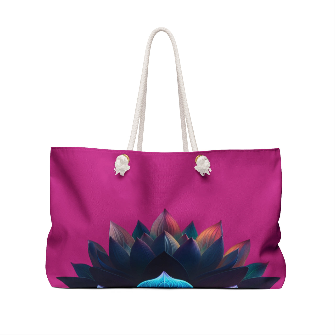 Tote Bag: Lotus Reflection Asymmetric Weekender Bag in Fuscia