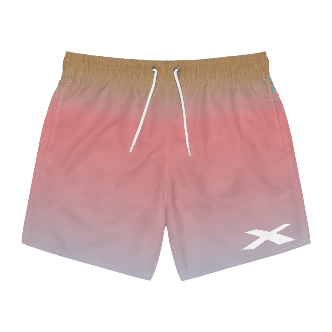 Gradient shorts with a logo on a white background

