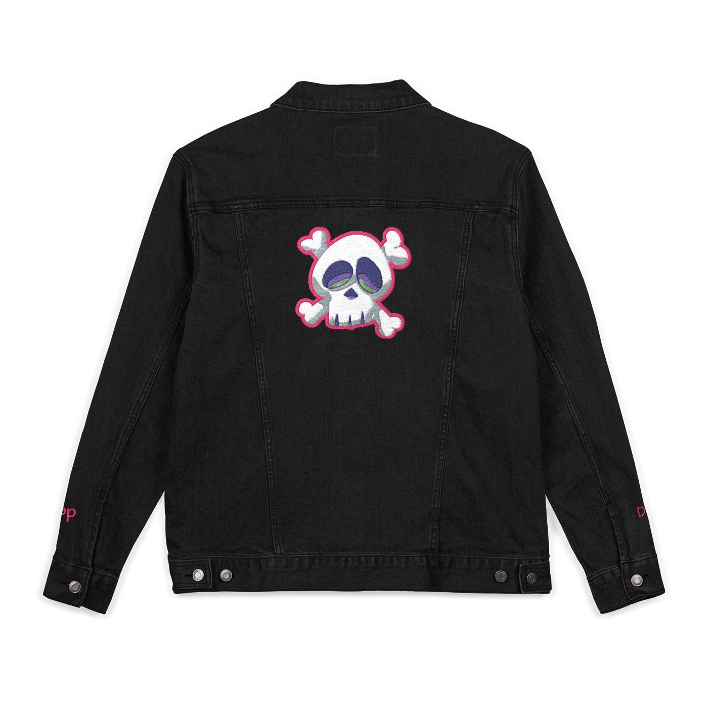 Jacket: Embroidered Drop Dead Pink Punk Skull Denim Jacket