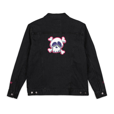 Jacket: Embroidered Drop Dead Pink Punk Skull Denim Jacket