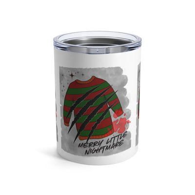 Merry Little Nightmare tumbler with a Freddy Krueger-inspired sweater design.