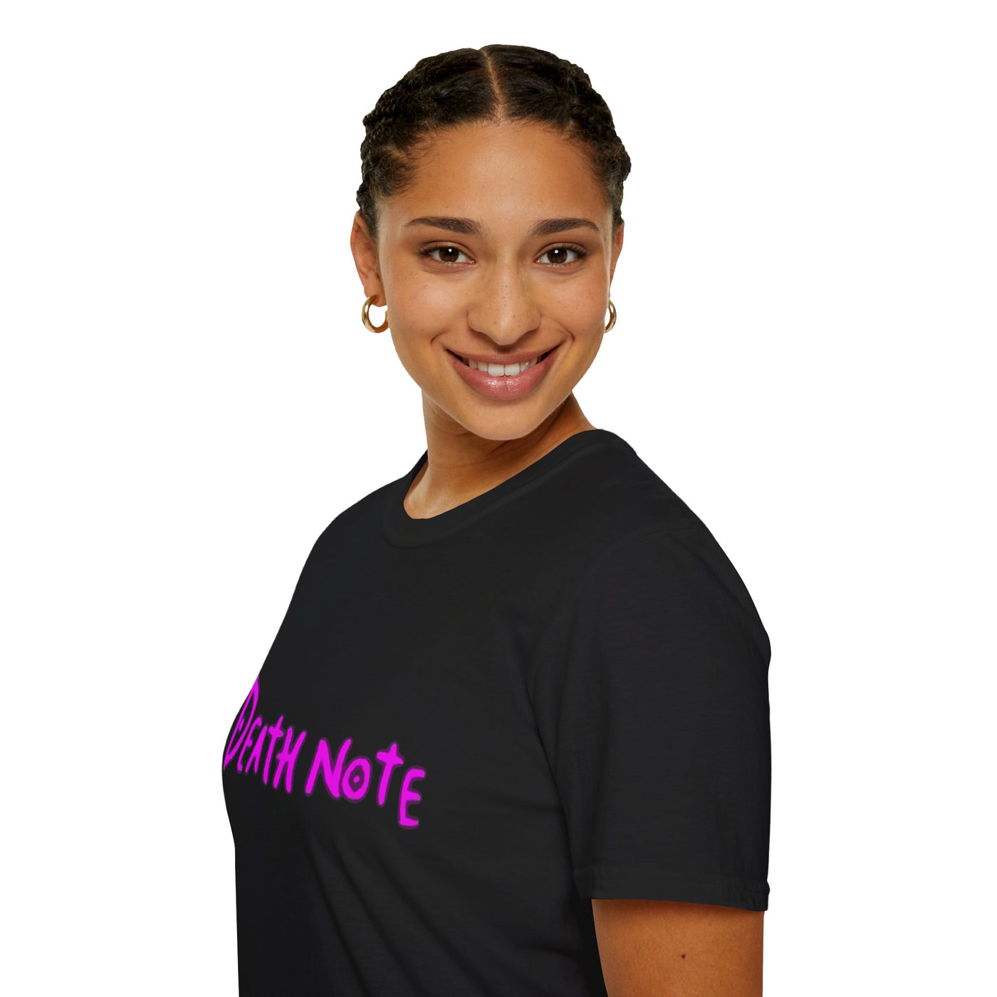 T-Shirt: Pink Death Note-Inspired Unisex Softstyle T-Shirt | Anime Fanart Apparel, Gift for Geek Culture, Cozy Everyday Wear, Casual Outfit, Pop Culture Merchandise