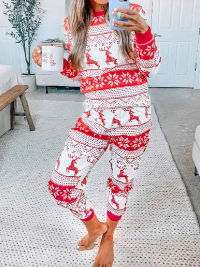 Christmas Round Neck Top & Pants Set | Stretchy Polyester