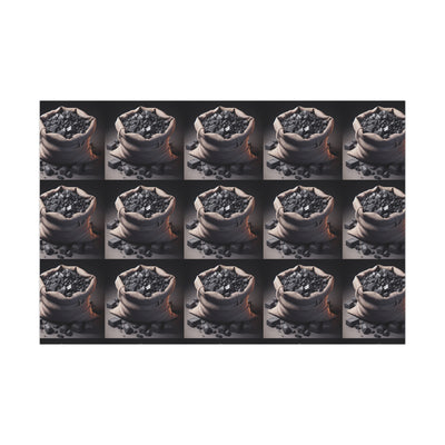 A grid of burlap sacks filled with coal.