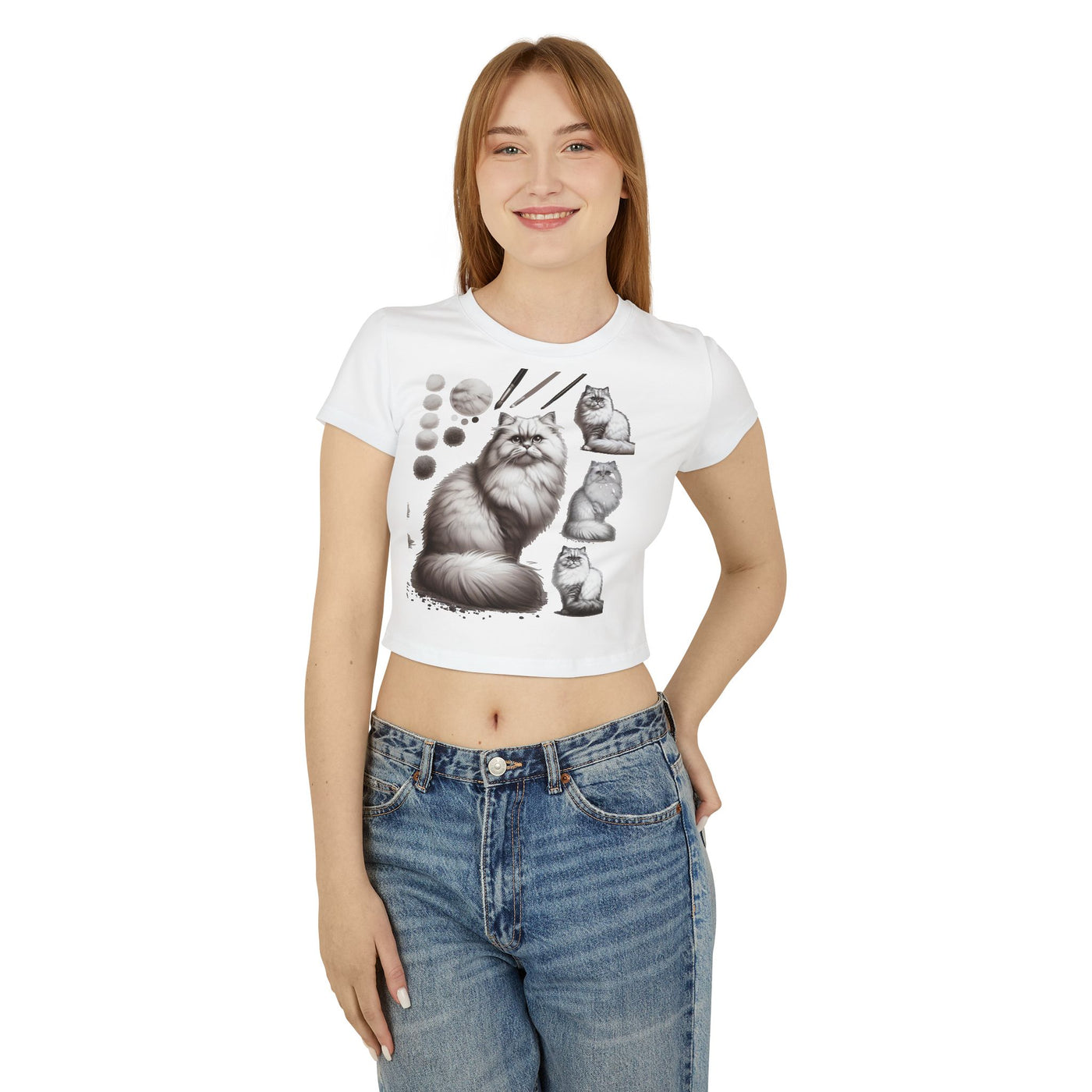 T-Shirt:  Whimsical Cat Design Women's Baby Tee - "Wasn't Me" Statement Shirt
