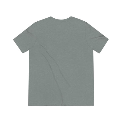 A grey t-shirt with a crew neck and short sleeves.