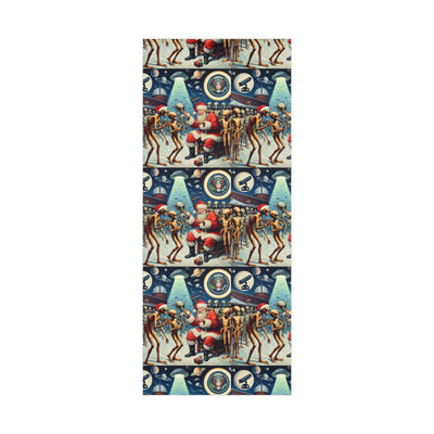 Vintage alien wrapping paper with Santa and UFOs.