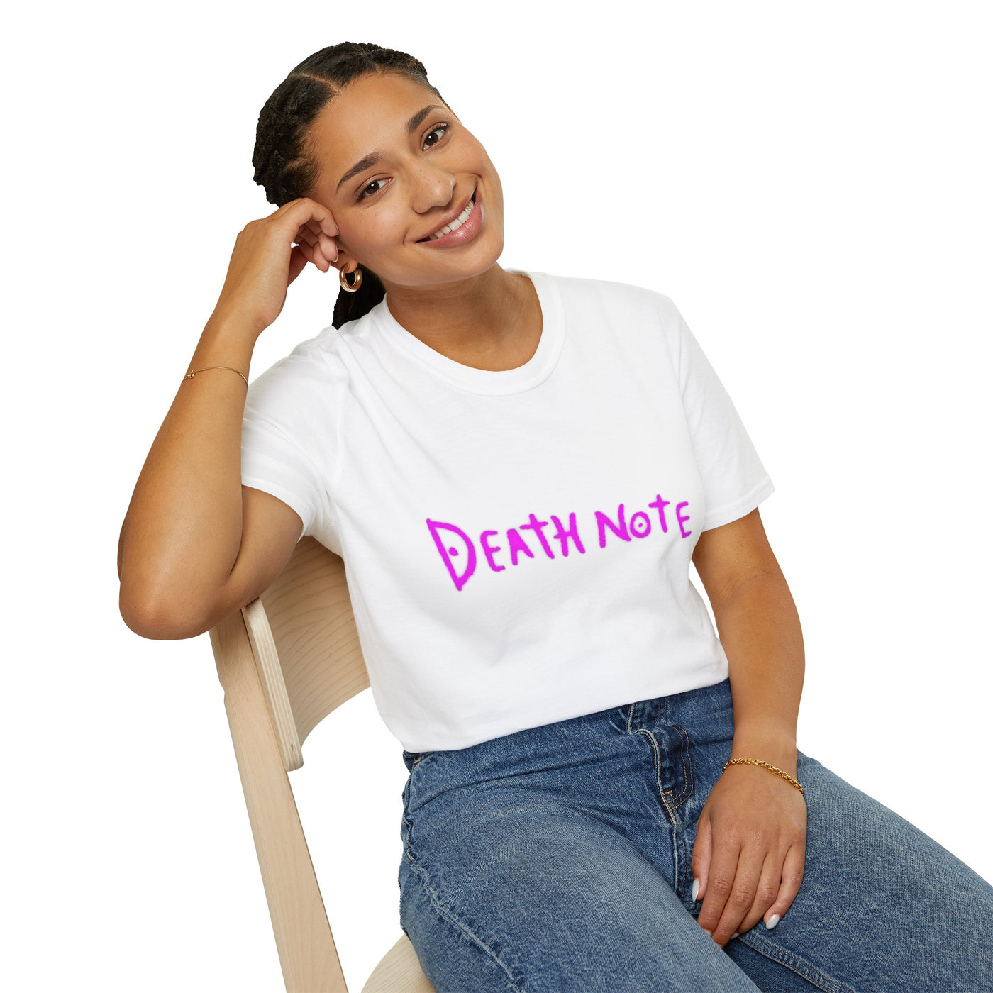 T-Shirt: Pink Death Note-Inspired Unisex Softstyle T-Shirt | Anime Fanart Apparel, Gift for Geek Culture, Cozy Everyday Wear, Casual Outfit, Pop Culture Merchandise