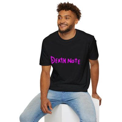 T-Shirt: Pink Death Note-Inspired Unisex Softstyle T-Shirt | Anime Fanart Apparel, Gift for Geek Culture, Cozy Everyday Wear, Casual Outfit, Pop Culture Merchandise