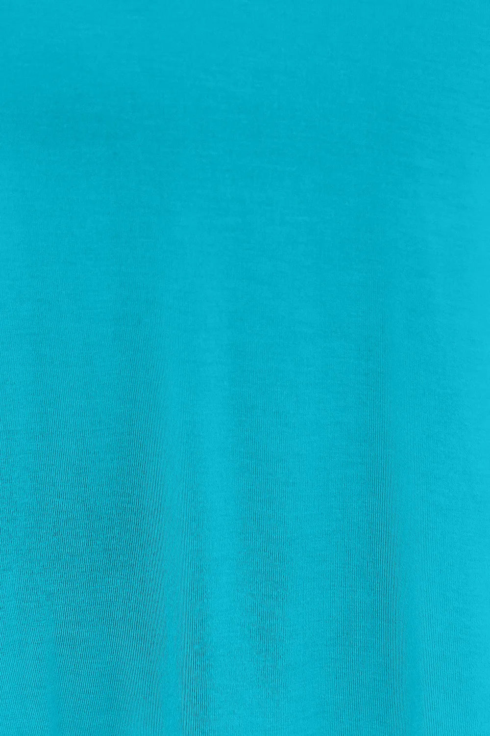 A close-up of a turquoise blue stretchy rayon blend fabric.