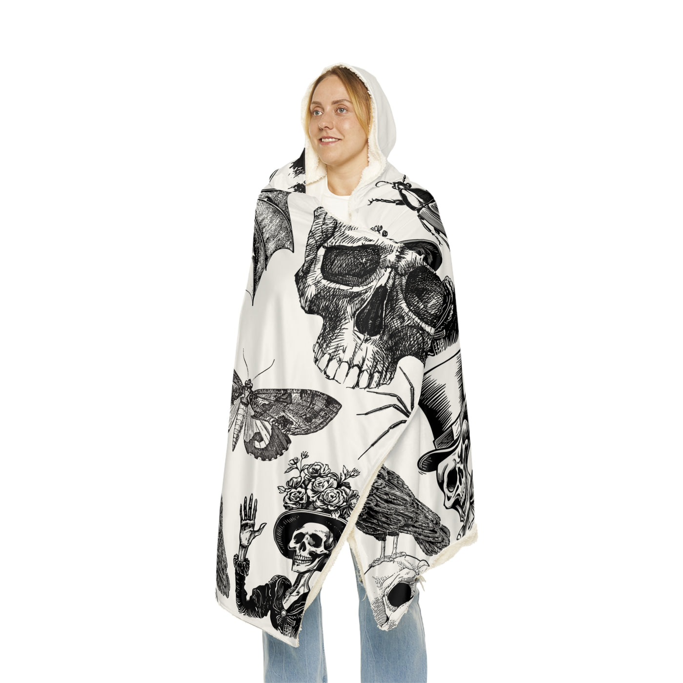 Snuggle Blanket: Gothic Skull & Insect Hooded Throw