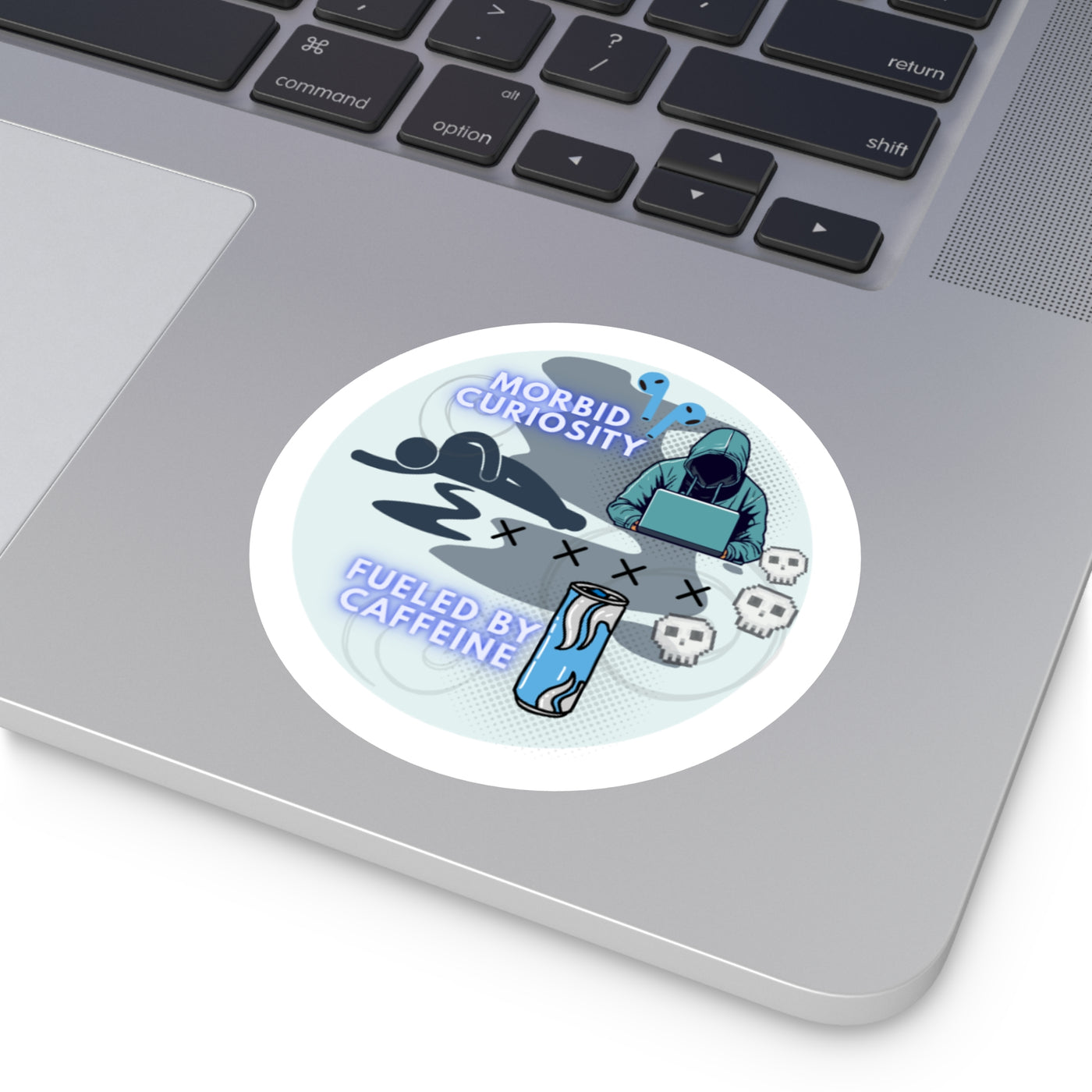 Round Sticker: Morbid Curiosity & Caffeine | True Crime Gear Line