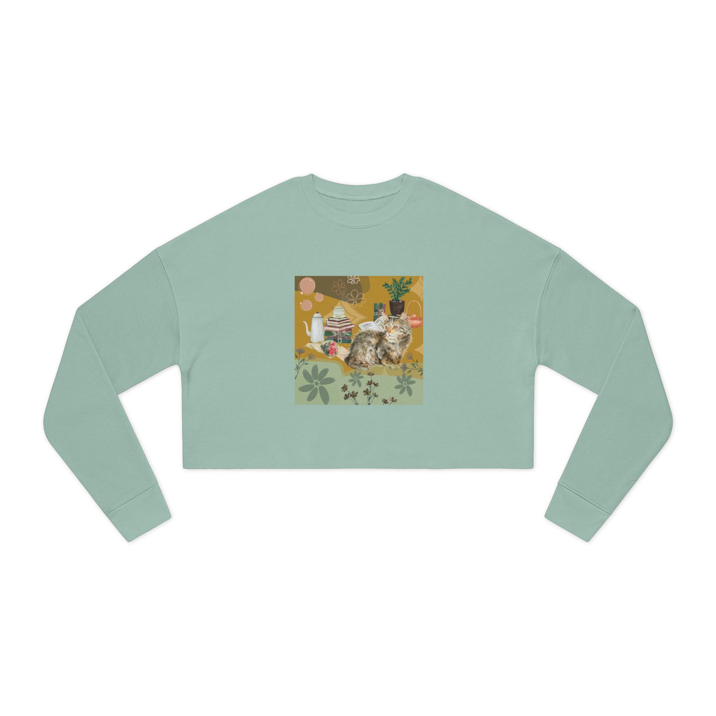 Sweatshirt: Autumn comforts with Kitties & Books - Cropped