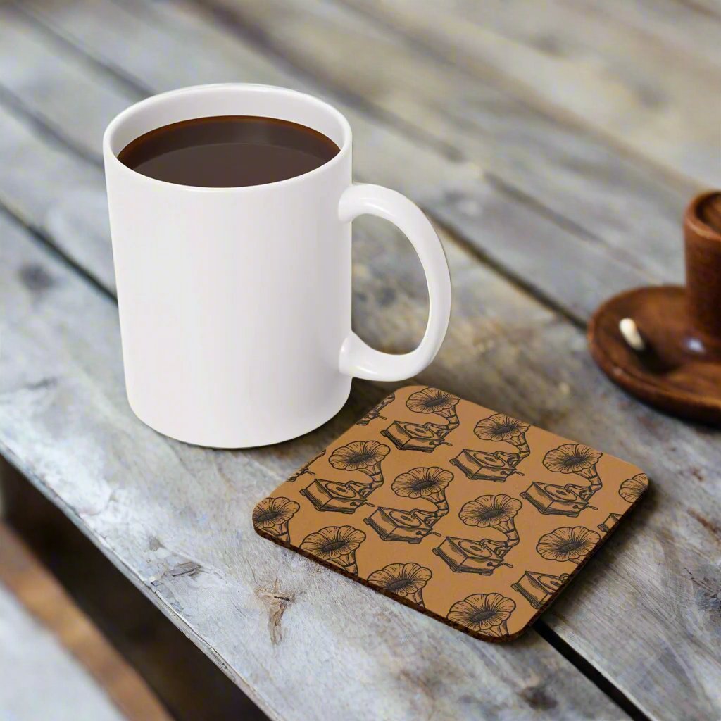 Square Coaster: Vintage Gramophone Design
