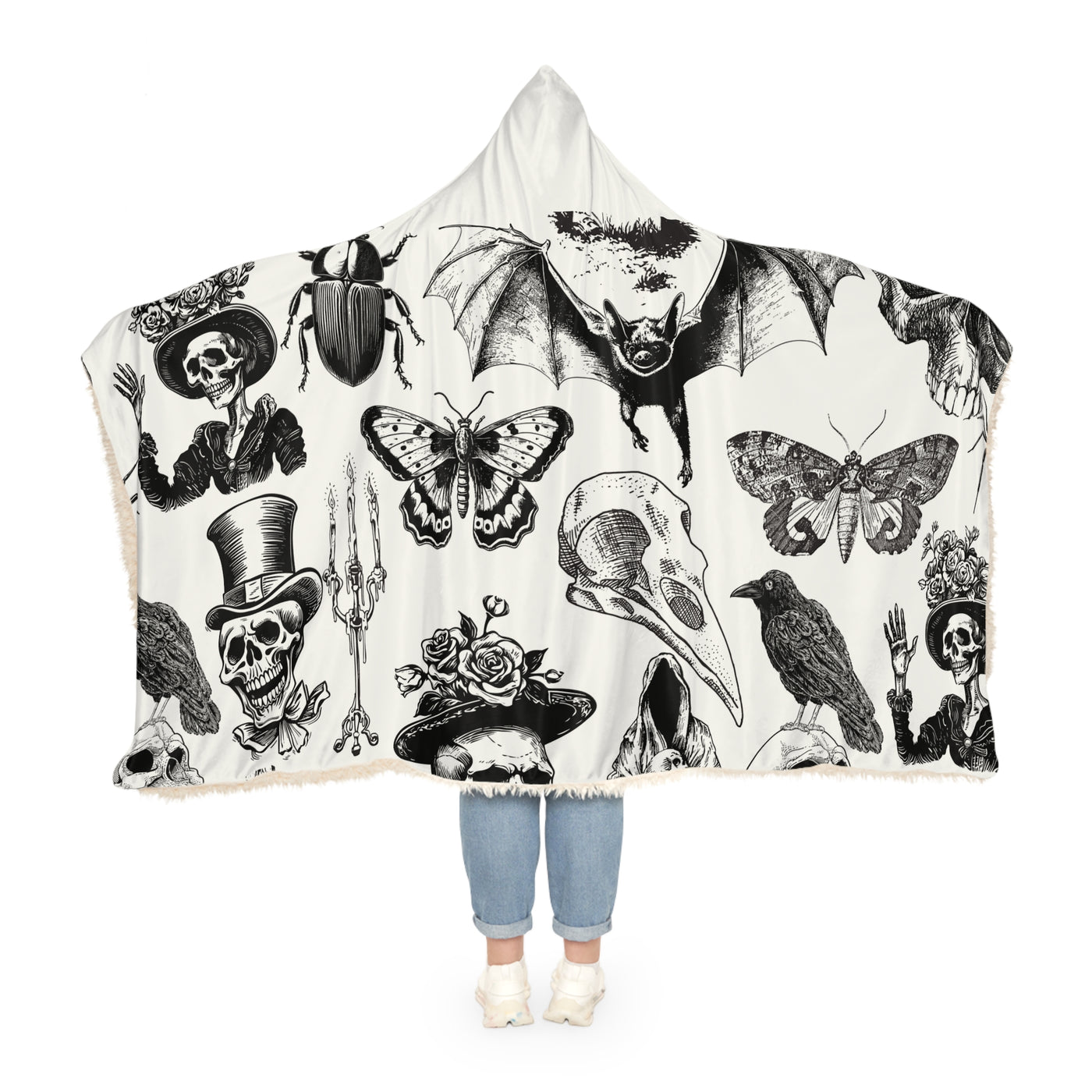 Snuggle Blanket: Gothic Skull & Insect Hooded Throw