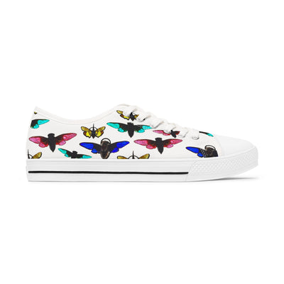 Sneakers: Colorful Butterfly Women's Low Tops - Stylish Glow Moth Wear
