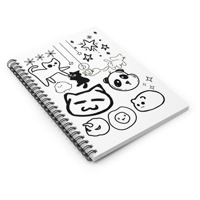 Spiral Notebook: Cute Cat & Panda | B&W
