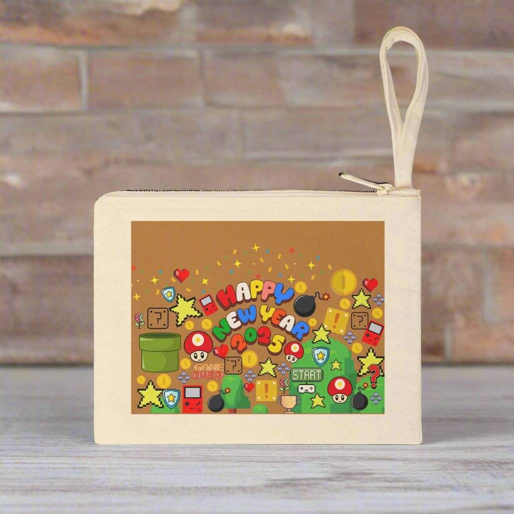 Zipper Pouch: Gamer Inspired Design | Happy New Year | Canvas